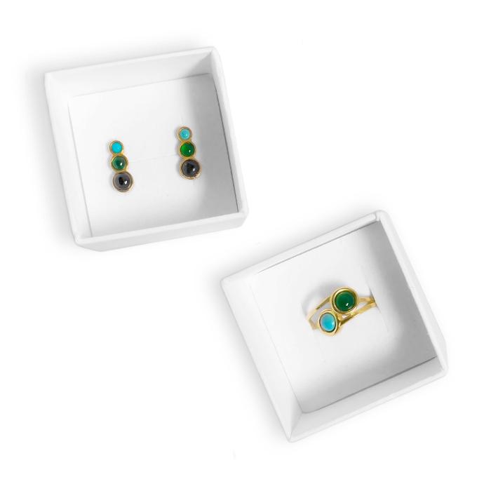 Conjunto de pendientes y anillo de piedras Chloe, original de Hissia